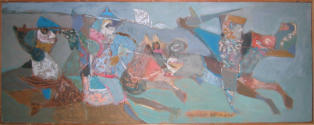 Norman Horsemen - 40.50 x 16.00 inches - Oil on Board