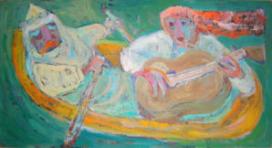 Lute Player (Battle) - 29.00 x 15.50 inches - Oil on Board