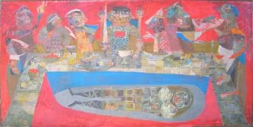 Norman Burial Feast - 96.00 x 48.00 inches - Oil on Board