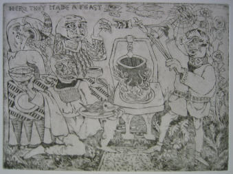 Here they made a feast - 13.00 x 10.00 inches (approx) - Etching